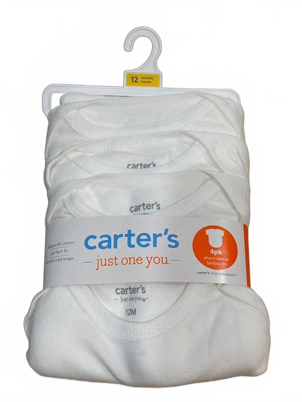 Carter’s Baby 4-Pack Short Sleeve Bodysuits White 12M NWT